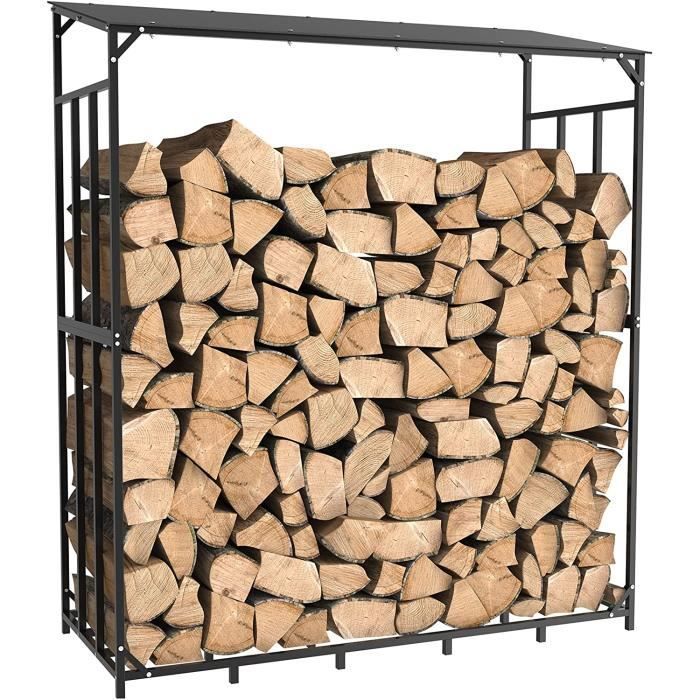 Étagère - Noir - Métal - 176x60x156cm - Pour Bois de Cheminée - 1.6m³ Étagère - Noir - Métal - 176x60x156cm - Pour Bois de Cheminée - 1.6m³