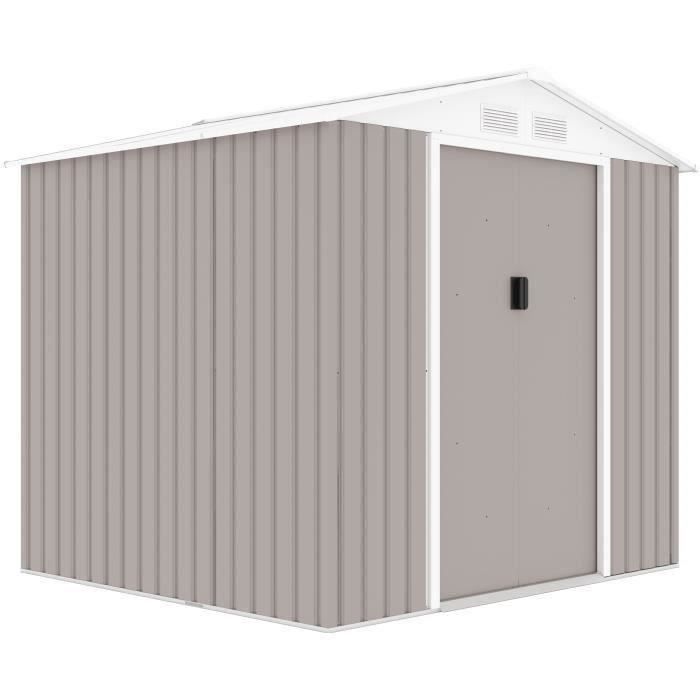 Abri de jardin en métal 4,07 m² - 213 x 191 x 195 cm - MARS -Kit d'ancrage inclus, 2 portes coulissantes - Taupe Abri de jardin en métal 4,07 m² - 213 x 191 x 195 cm - MARS -Kit d'ancrage inclus, 2 portes coulissantes - Taupe