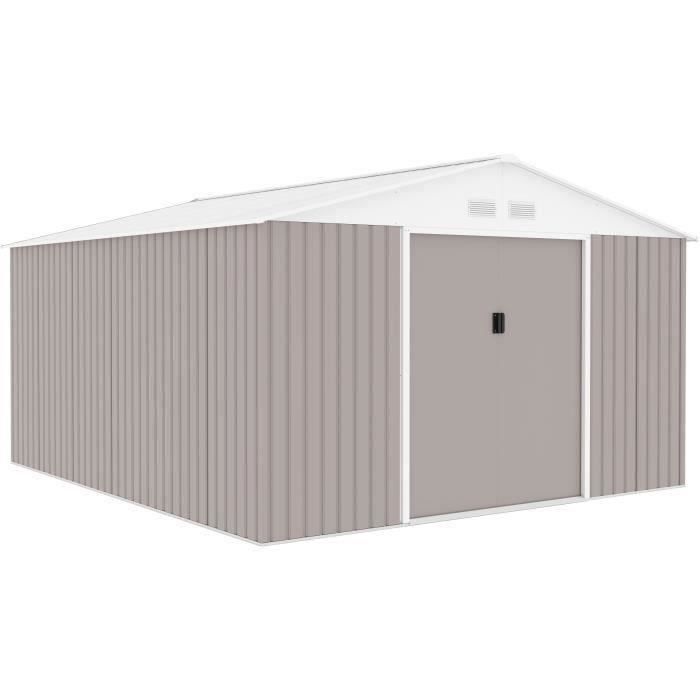 Abri de jardin en métal 12,99 m² - 340 x 382 x 210 cm - NEPTUNE - Kit d'ancrage inclus, 2 portes coulissantes - Taupe Abri de jardin en métal 12,99 m² - 340 x 382 x 210 cm - NEPTUNE - Kit d'ancrage inclus, 2 portes coulissantes - Taupe