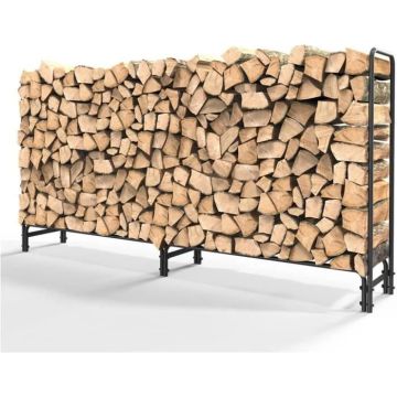 Range Bûches Extérieur UNHO - Support de Rangement pour Bois de Cheminée en Métal - 233x118x35cm