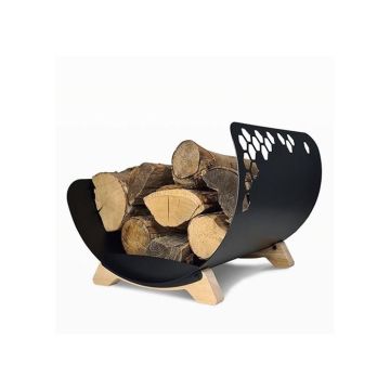Panier à bûches de bois en acier noir