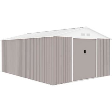 Abri de jardin en métal 15,16 m² - 340 x 446 x 210 - SATURNE - Kit d'ancrage inclus, 2 portes coulissantes - Taupe