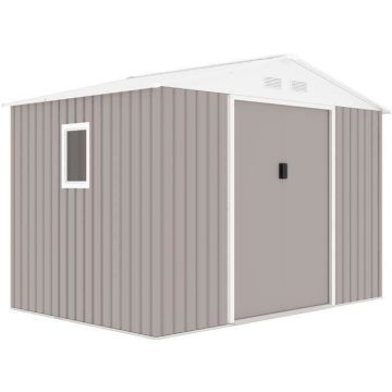 Abri de jardin en métal 5,29 m² - 277 x 191 x 202 cm - VENUS Kit d'ancrage inclus, 2 portes coulissantes, 1 fenêtre latérale Taupe
